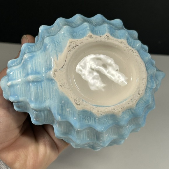 Blue & White Glazed Ceramic Shell Dish Bowl Jewelry Trinket Planter Decor - Picture 5 of 8